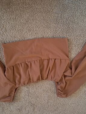 Commense Rust-Tan Off-Shoulder Crop Top